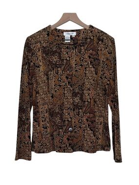 Coldwater Creek Medium Earthy Floral Button Up Blouse Whimsigoth Fairy Tapestry